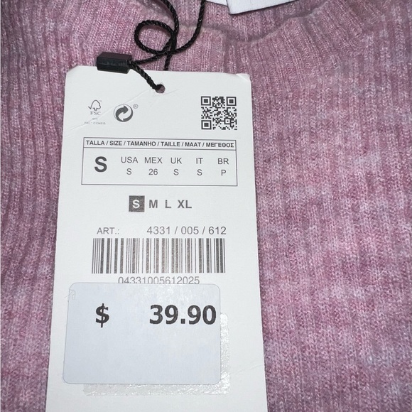 New Zara Side Gathered light pink Sweater, size Small - Picture 6 of 6